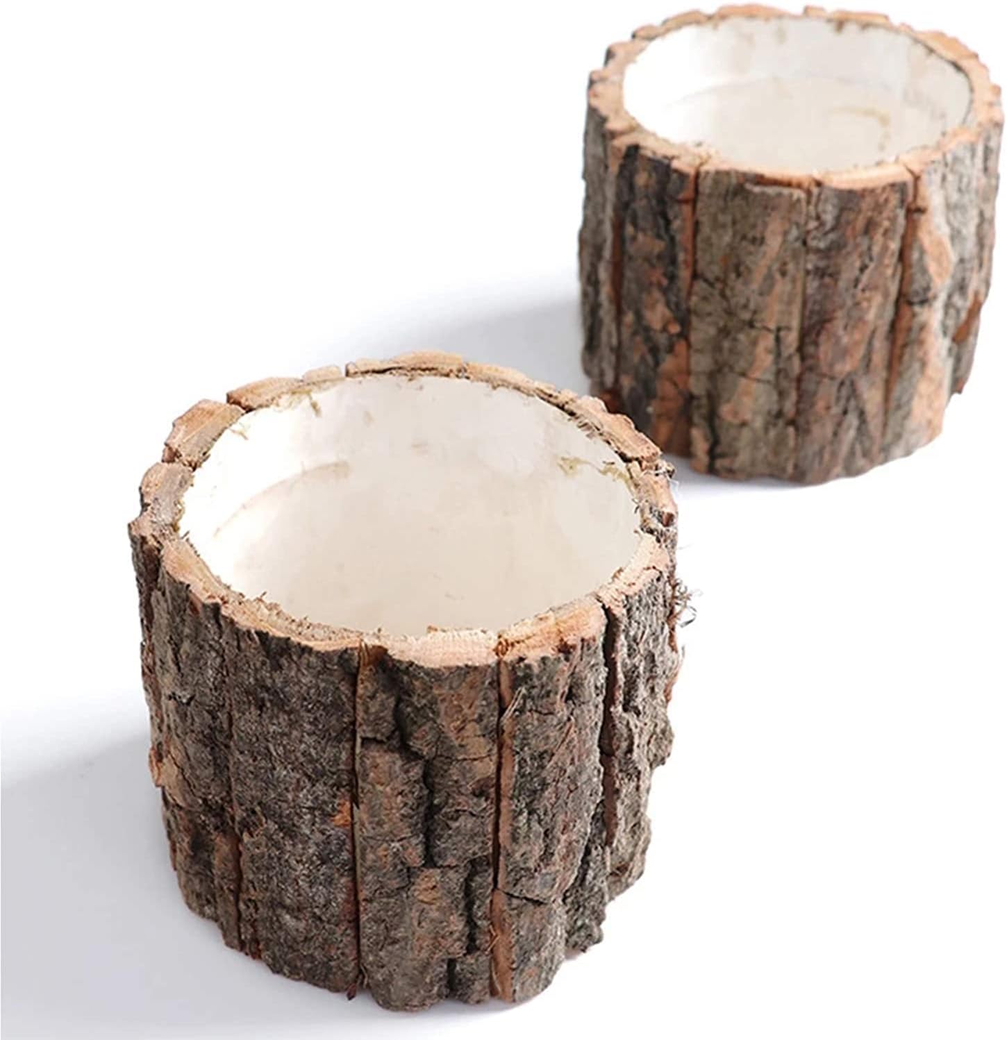 Log Flower Pot Decorative Hand-Crafted Rustic Bark Flowerpot Container,