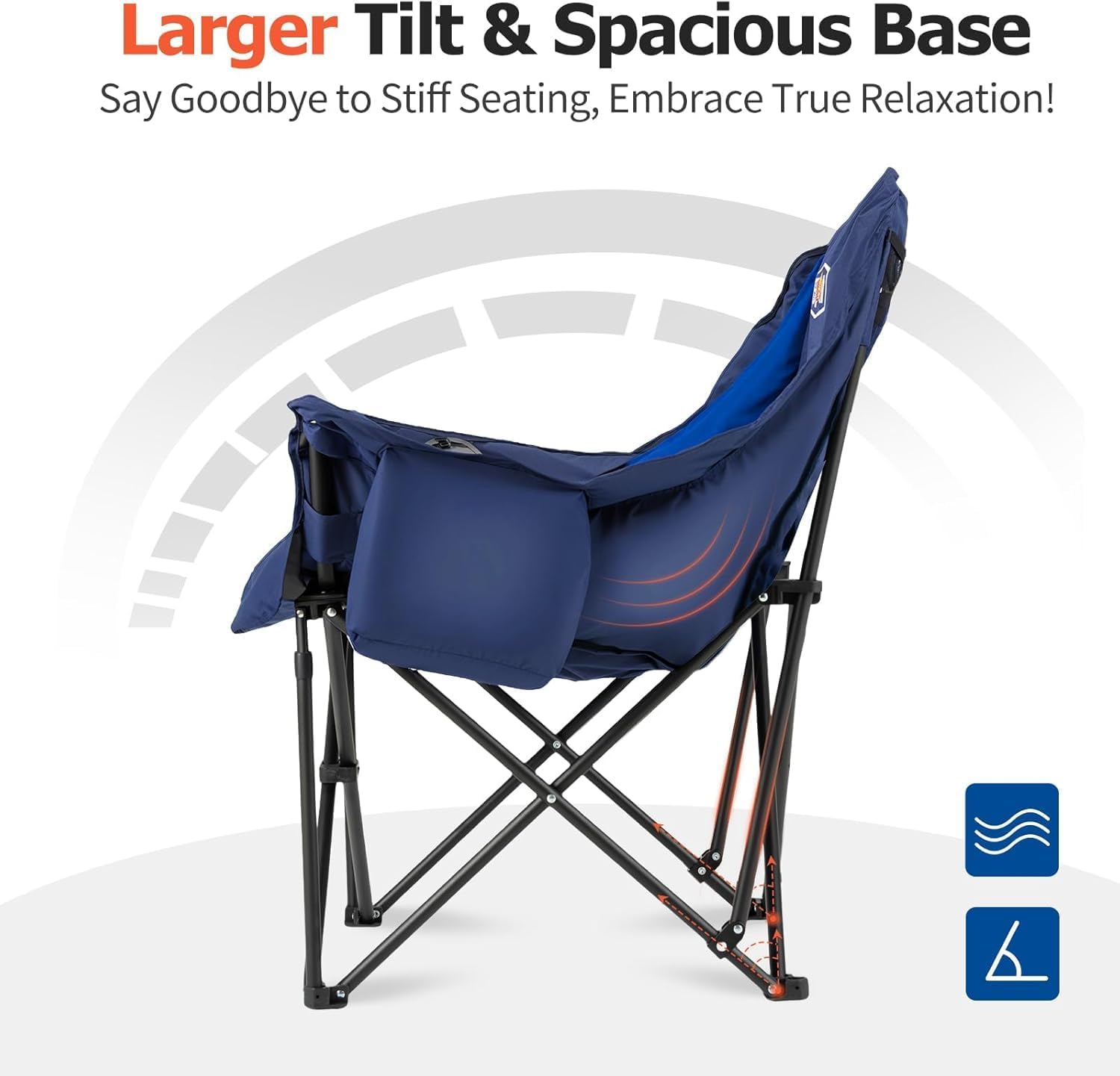 Overmont Oversized XL Camping Chair for Adults - 400lbs Support Heavy-Duty Padded Folding Chair with Side Pocket Cup Holder Cooling Bag for Outdoor Sports Garden Beach Fishing Lawn Blue 2pcs - Image 8