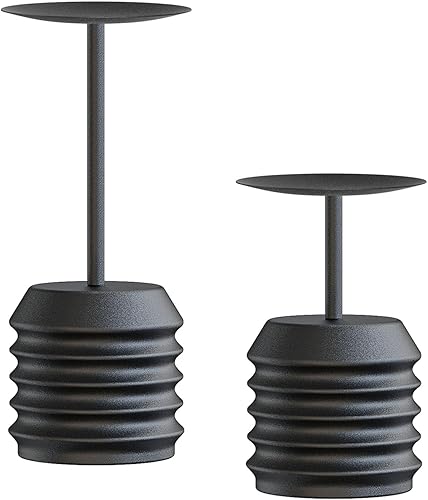 smtyle Juego de 2 portavelas de metal negro con hierro, 3 pulgadas de diámetro, adecuado para velas de cera sin llama, ideal para centros de mesa,