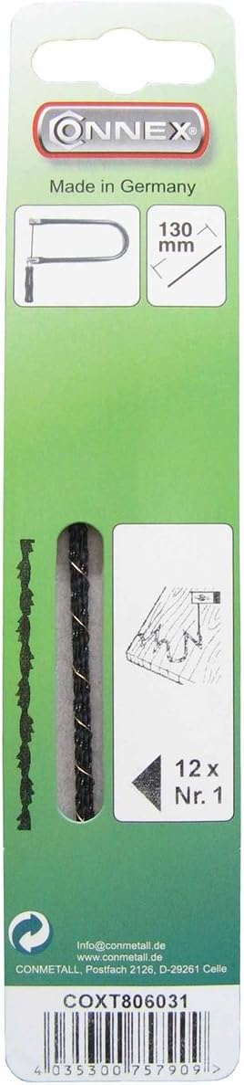 Connex COXT806031 "ZARSA" No. 1 Fretsaw Blade for Wood, Black, Set of 12 Piece