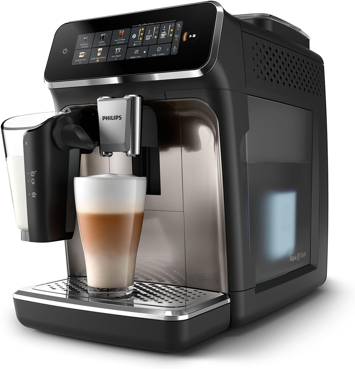 PHILIPS machine à café grain 3300, 6 boissons, LatteGo, Noir Chrome