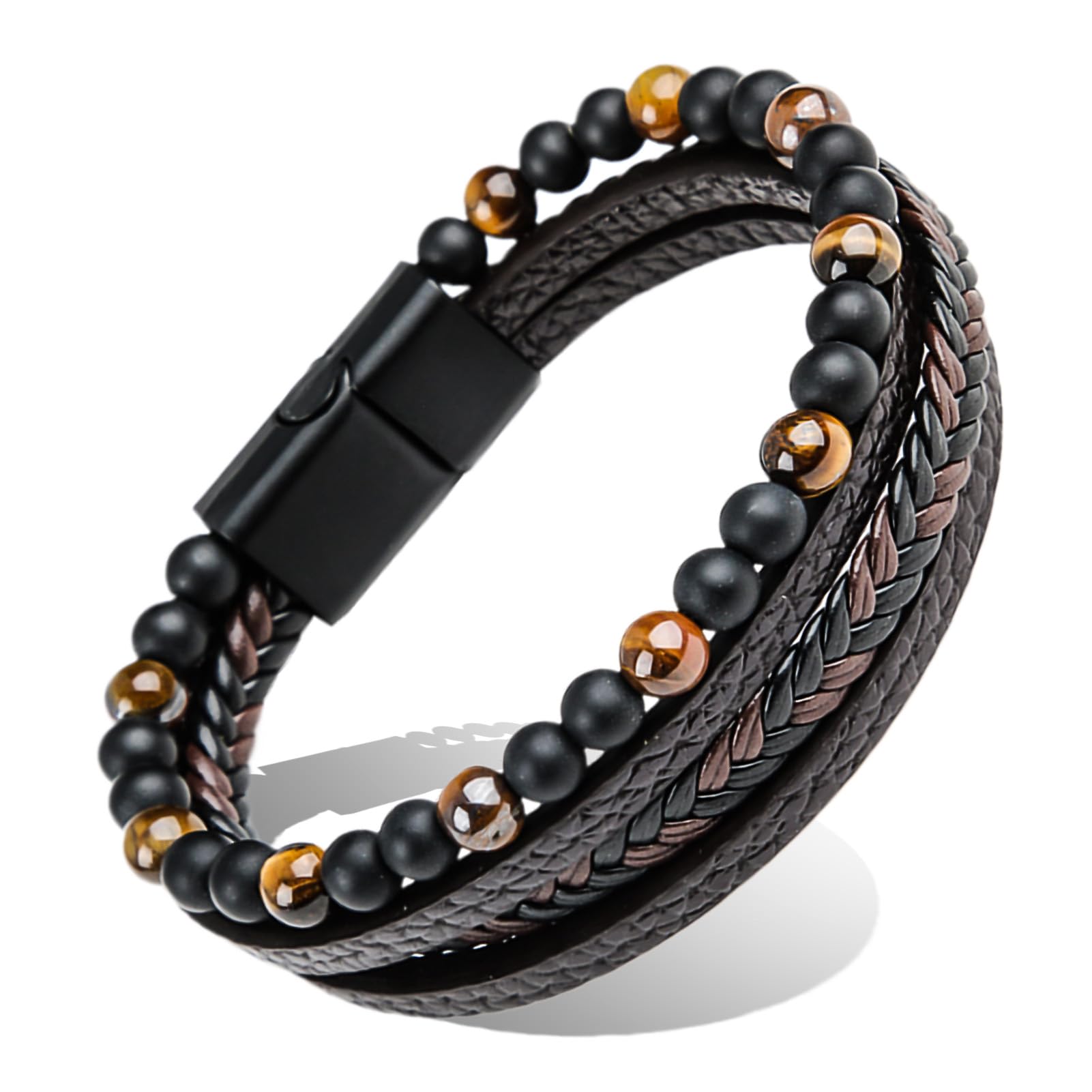 Joynine Pulsera de Cuero para Hombre - 21 cm Marrón Pulsera Hombre | Pulsera Tejida a Mano | Gran Regalo - Pulsera Elegante para Hombre - Fácil de Usar, Elegante y Con Estilo