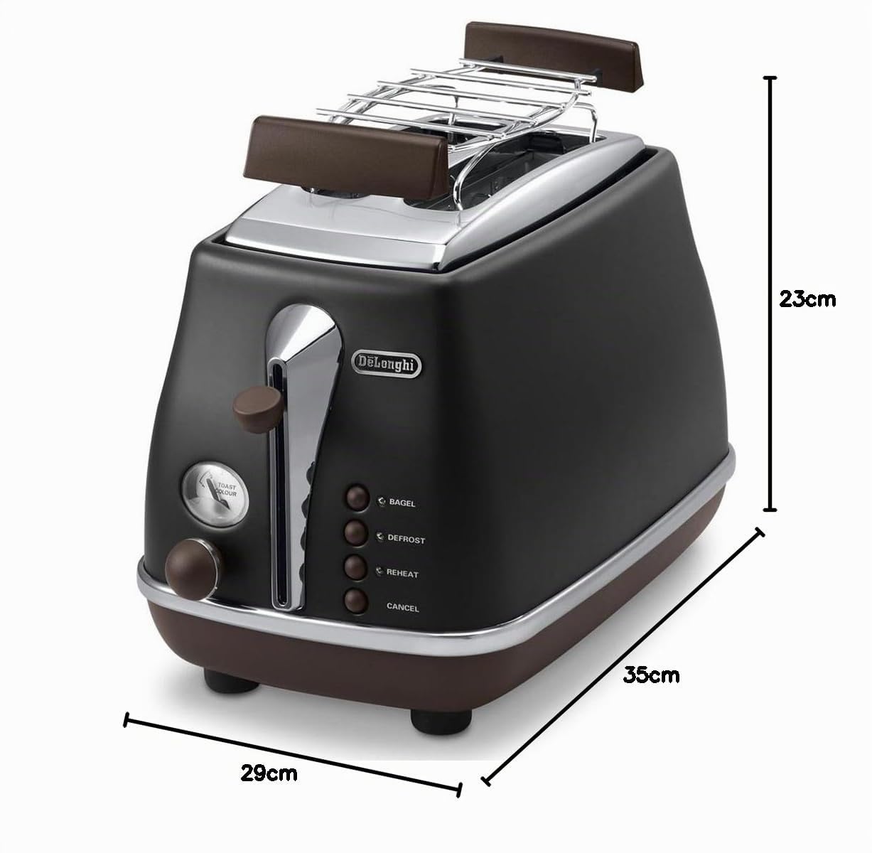 De'Longhi CTOV2103.BK Grille-pain de 2 tranches Noir 900 W, H x L x P : 20,5 x 18,5 x 32 cm