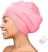Vista 9 de EverSport Gorro de natación grande para trenzas y rastas, gorro de natación de silicona impermeable para mujeres y hombres que mantiene el cabello