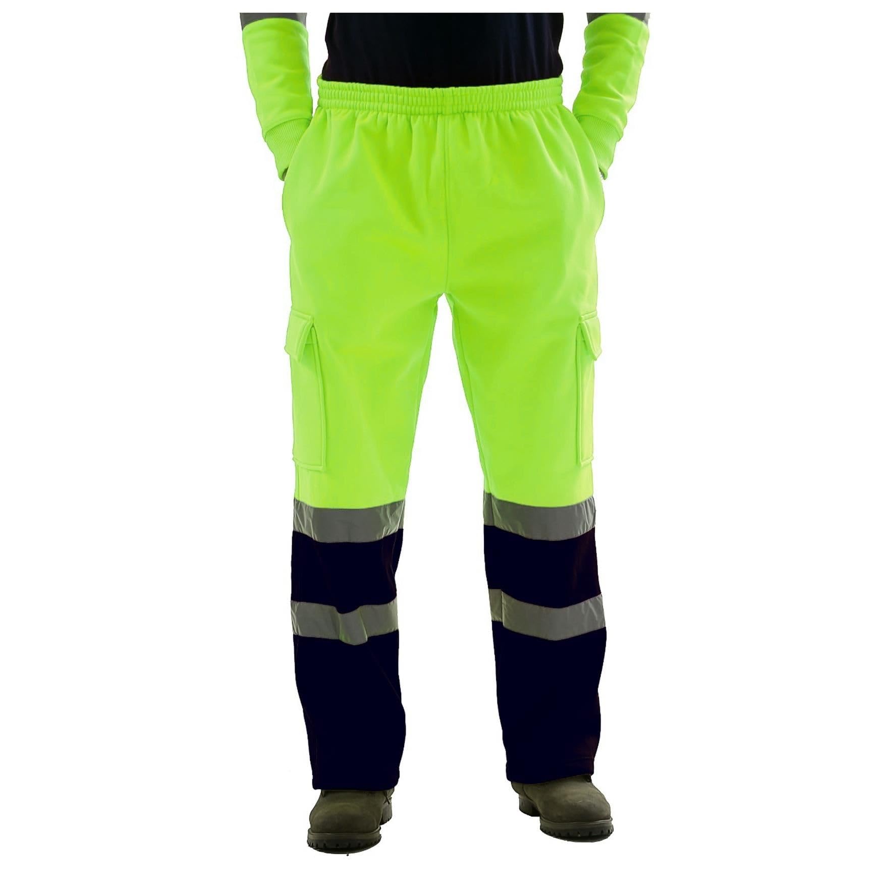 Pantaloni da lavoro in pile da uomo, ad alta visibilità, con visiera, pantaloni da jogging Giallo fluo/blu navy. M