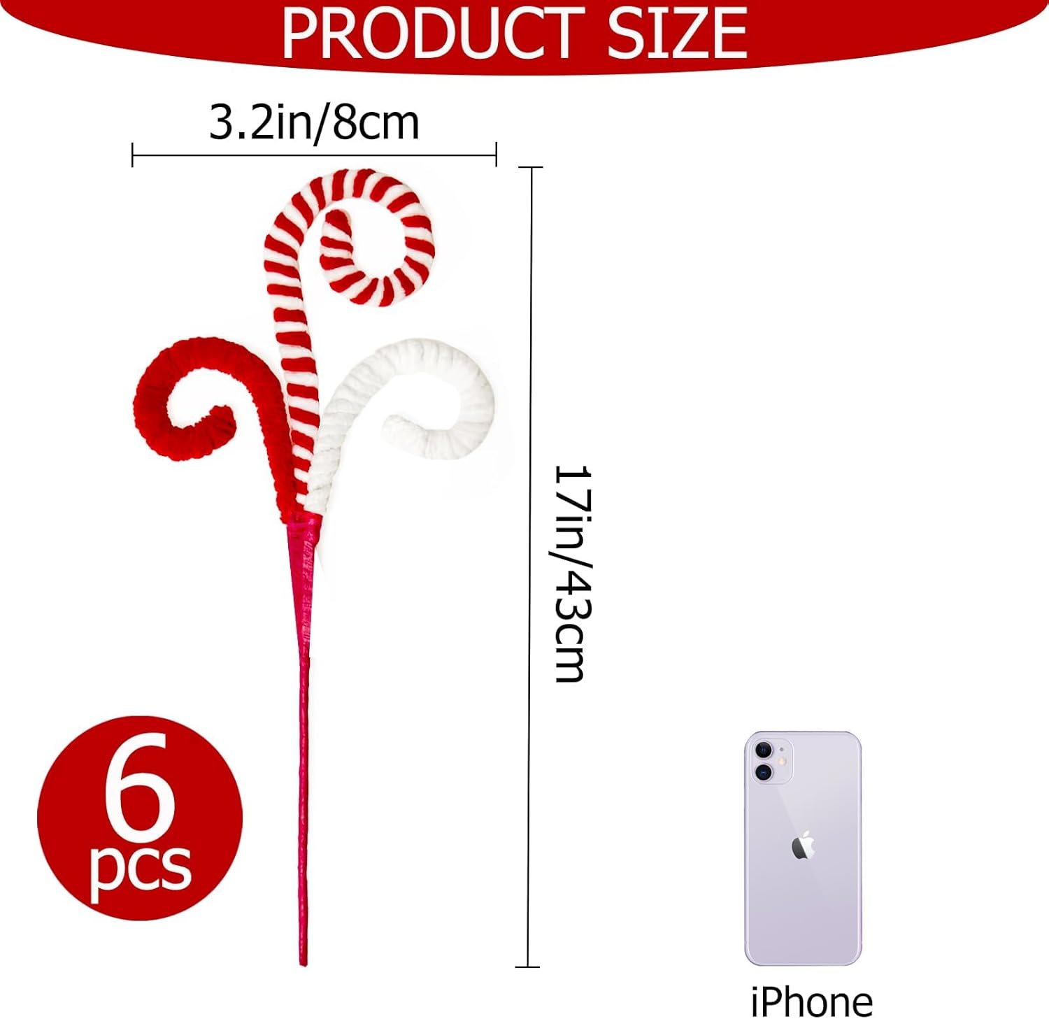 12 Pcs Candy Cane Christmas Decorations, Christmas Tree Picks, 17 Inch Red and White Christmas Ornaments for Christmas Tree Topper Filler, Big Large Ornaments Grinchs Candyland Xmas Decorations - Image 3