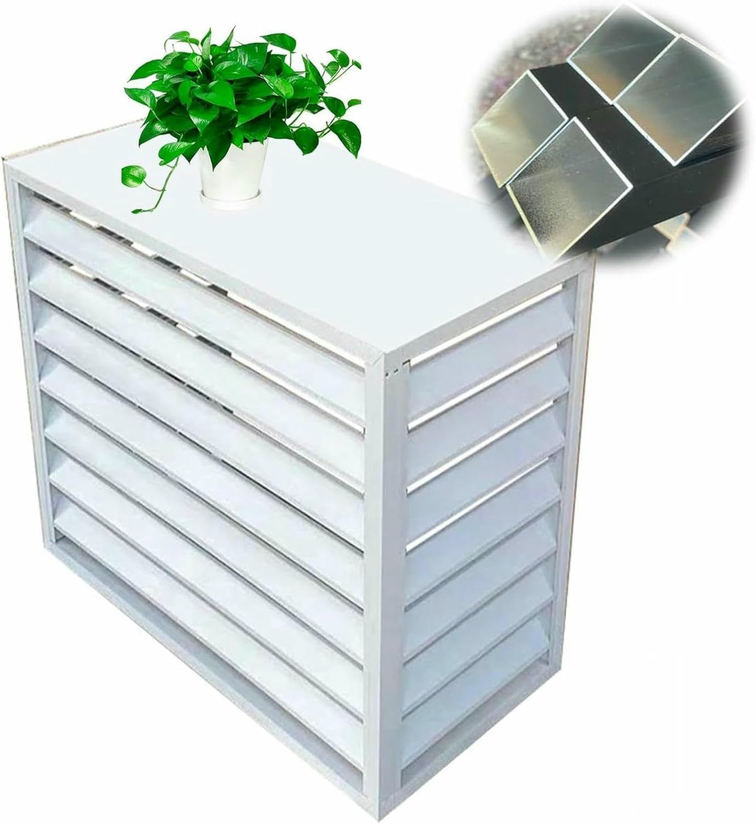 Cache-climatiseur en aluminium pour unité extérieure | Écran de protection et étagère de rangement
