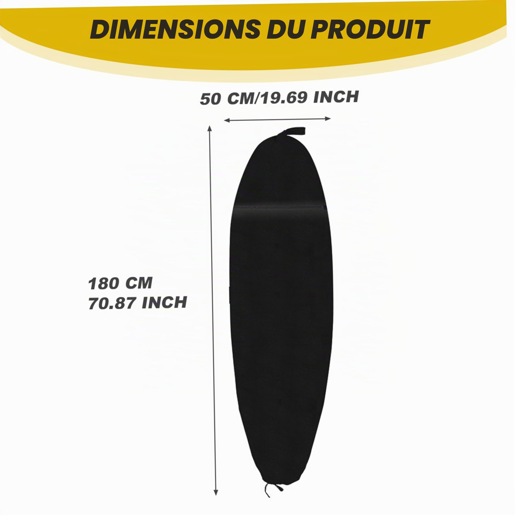 Sac de Planche de Surf, Chaussette Planche Surf en Tissu Oxford 70, 9x19, 7 Pouces, Housse avec Cordon Serrage et Pochette Rangement, Accessoires pour Chaussettes shortboard, funb