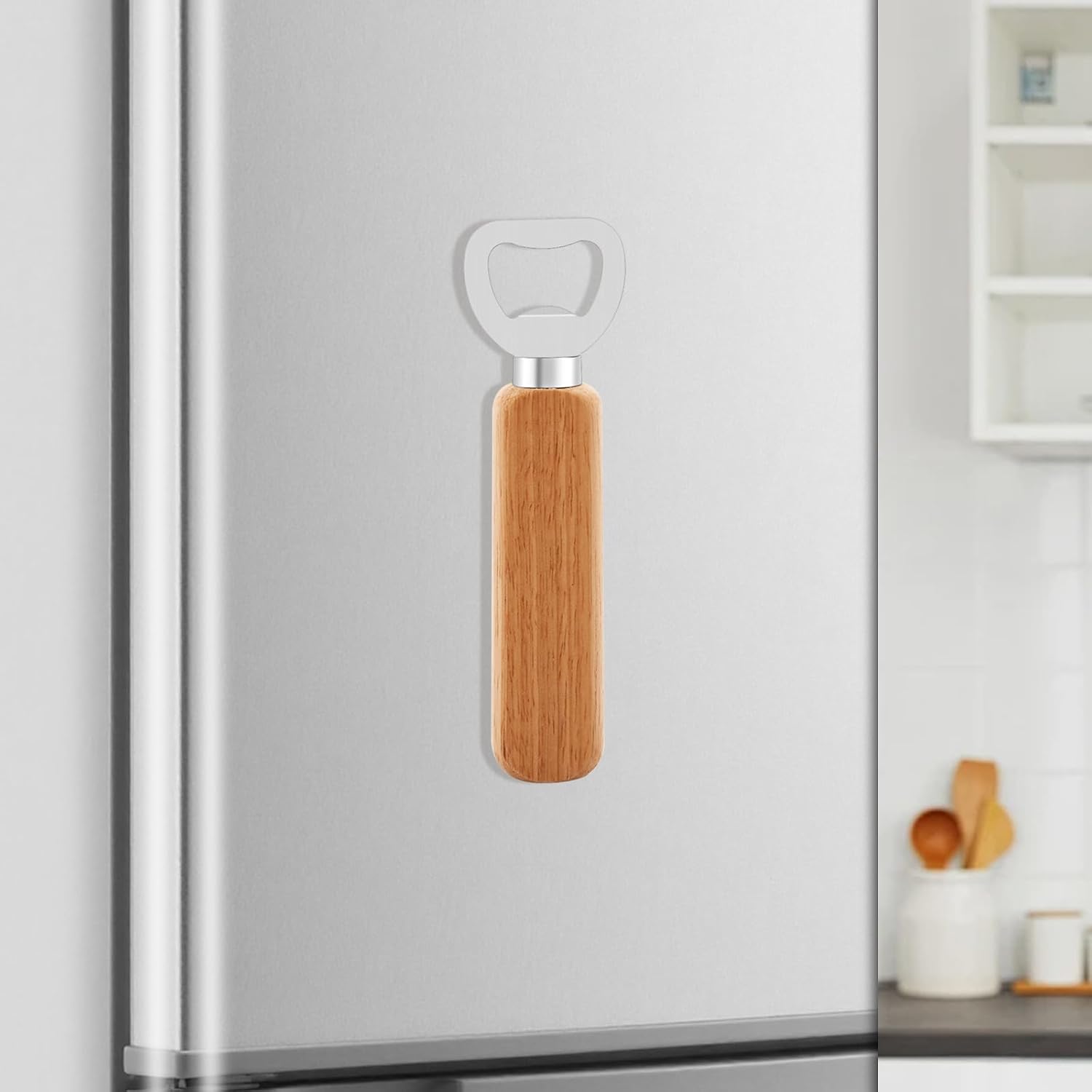 1Pc Magnetic Beer Bottle Opener for Fridge with Solid Wood Handle, Easily Stay on the Fridge and RV for Convenient Storage - Cool Kitchen Gadget, Gift for Fathers Husbands Bartender (1)
