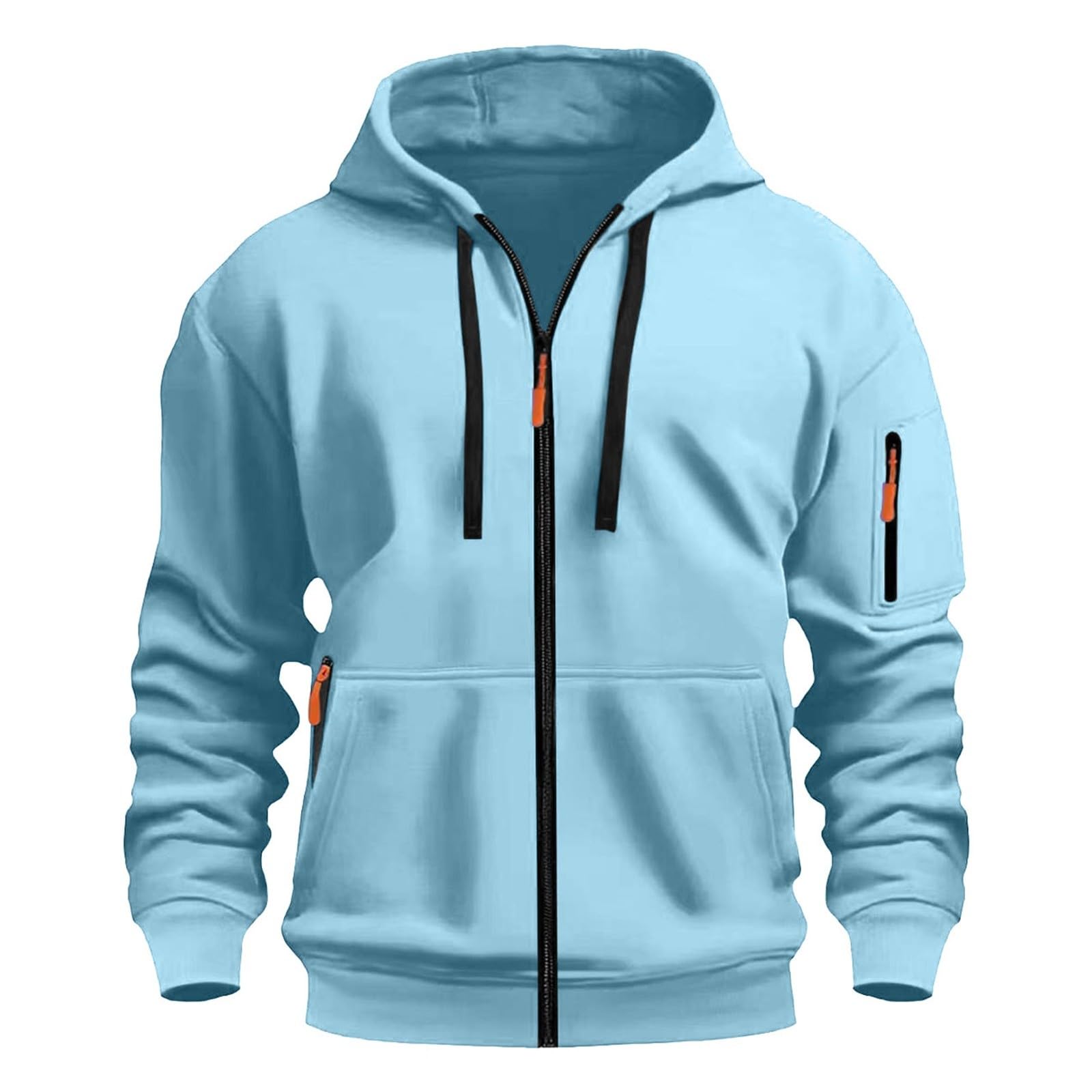 Felpa con cappuccio con zip intera, con coulisse, comoda, da lavoro, tinta unita, elasticizzata, versatile, per il tempo libero, alla moda, vestibilità larga, con cappuccio