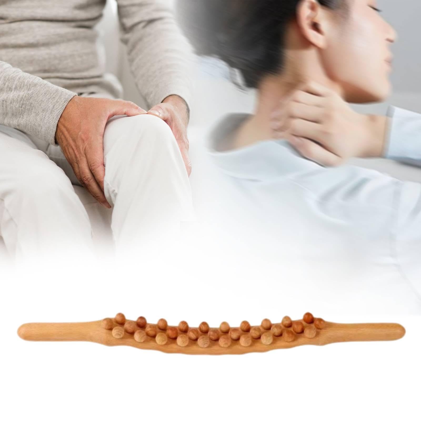 Asta massaggiante in legno, strumento Guasha per massaggio drenante con perline, ideale per palestra e uso domestico, Perline Color Legno 31
