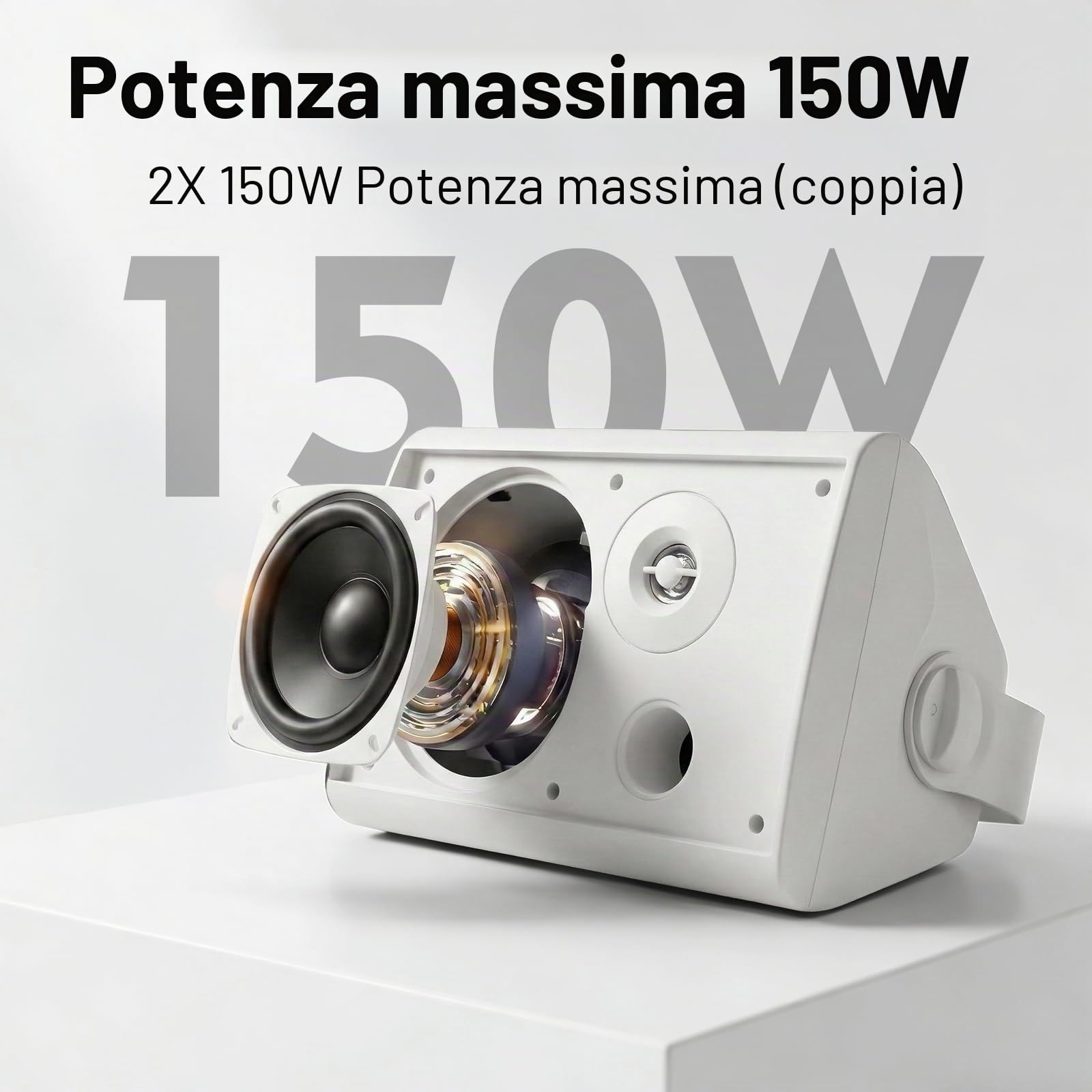 STUDIOFINIX Altoparlanti a parete 5,25" 300W Bluetooth 5.1 Impermeabili, Wireless con sincronizzazione e telecomando IR, interno/esterno, garage e giardino (501BLE, Bianco, Coppia)