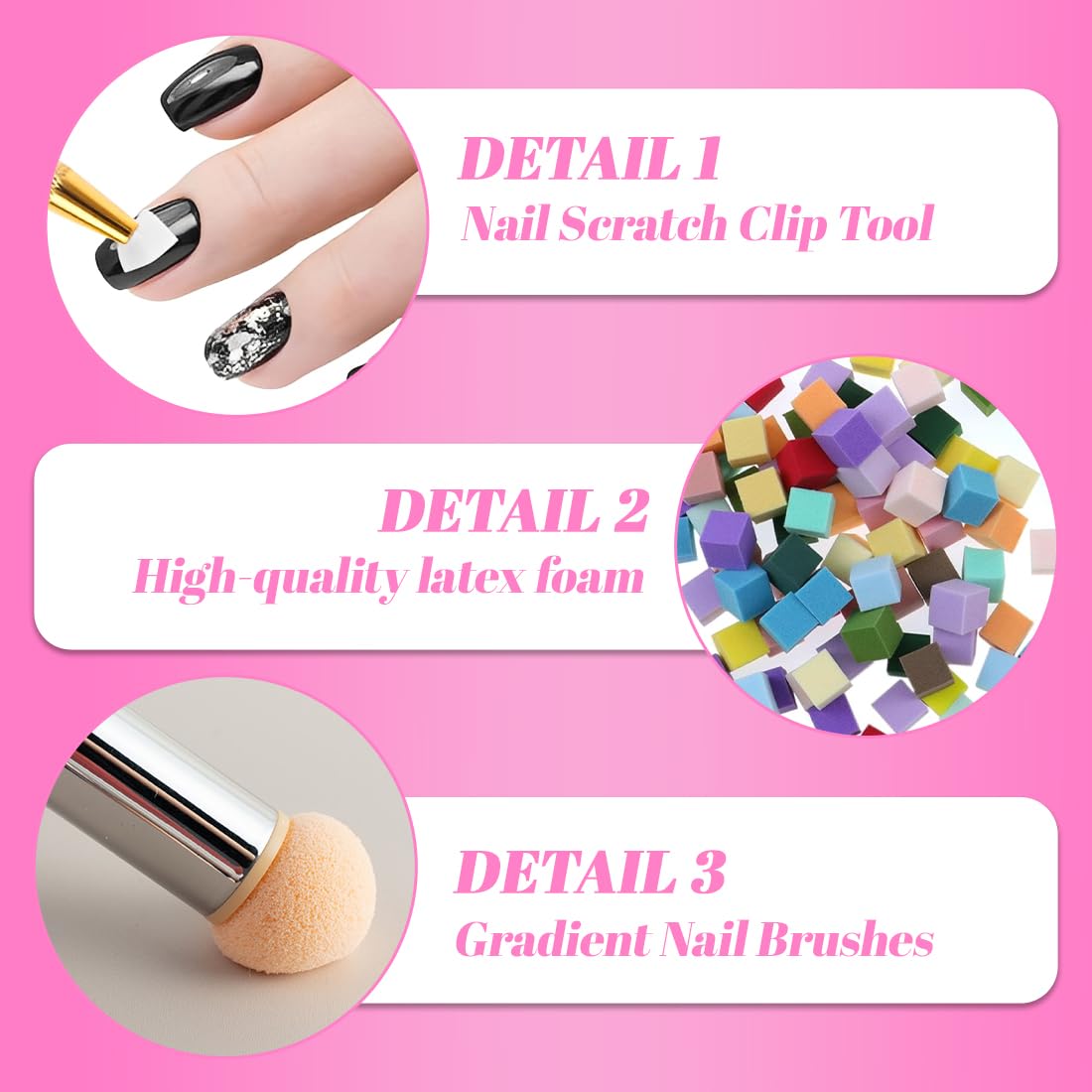 1 Set Spugna per Nail Art, Doppia testa Spugna di pennellino incluso 4 Testine di ricambio, Strumenti per il Rendering Delle Unghie con Pinza Metallica, Pennello per Baby Boomer