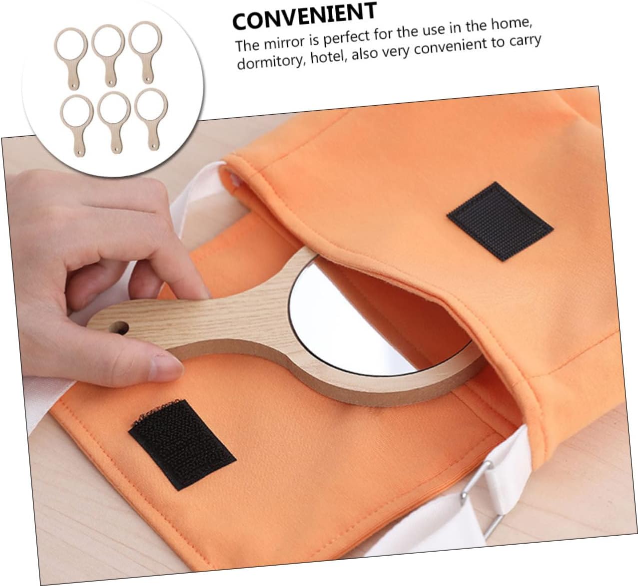 6Pcs Portable Handheld Makeup Mirror with Wooden Handle Stylish Cosmetic Mirrors for Women Reflection for Travel and Daily Use Durable and Convenient Beauty Accessory