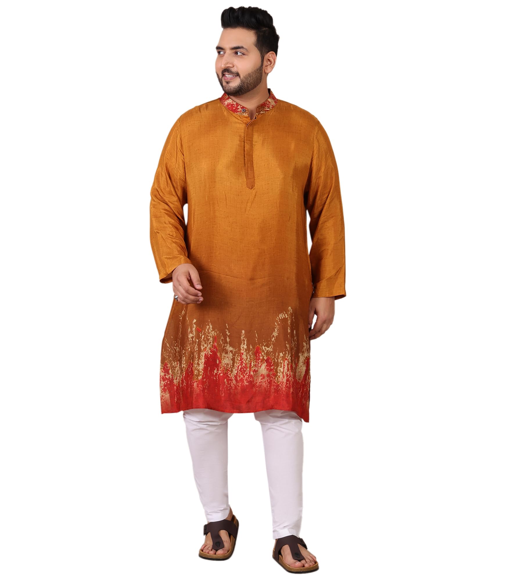 amanush Men's Plus Size Leaf Print Rayon Knee Length Relaxed Fit Casual Kurta for Men|Mandarin Collar|Full Sleeve|Mens Casual Shirts Kurtas|Indo Western|Ethnic Wear|Festival|One Piece-picture-53