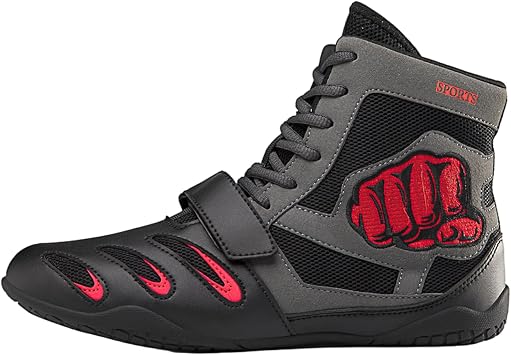 Boxing Shoes,Boxing Boots for Men,Ring Wrestling Shoes,Fitness Training Boxing Boots,Combat Boxers Trainer Shoes,Wear-Resistant,for Boxing,Wrestling,Weightlifting,Martial Arts,Deadlift Gray