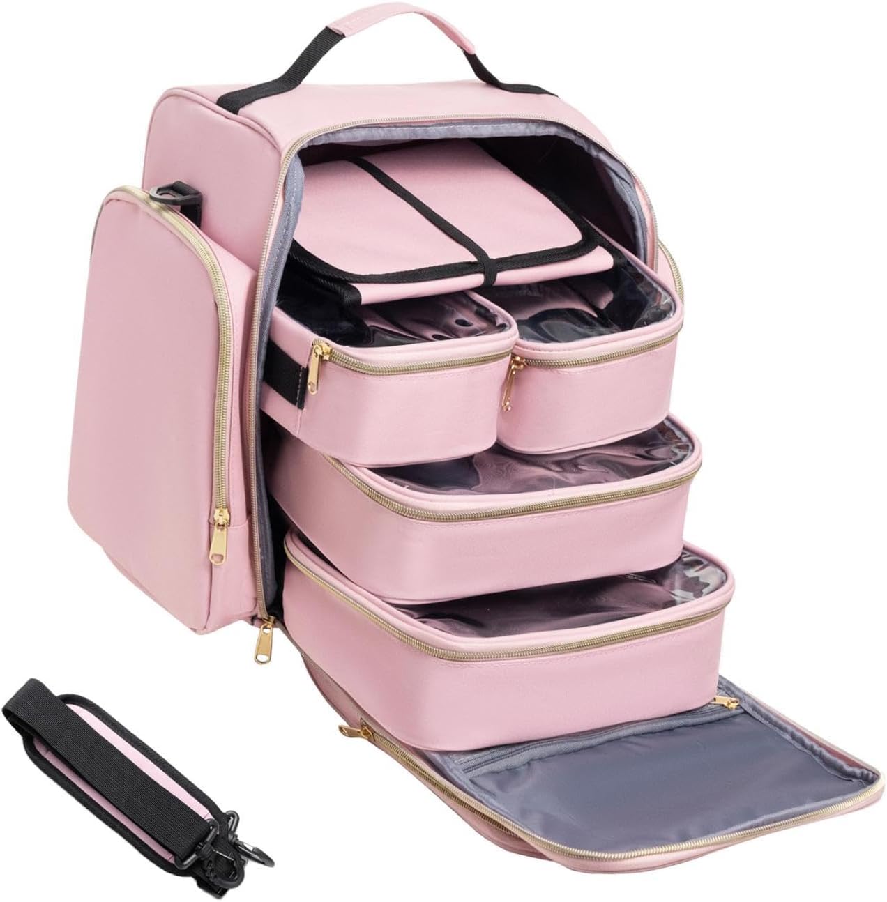 トラベルトイレタリーバッグ コスメティックバッグ ジッパーポーチ 多機能トラベルオーガナイザー ブラシ用メイクアップケース グルーミ