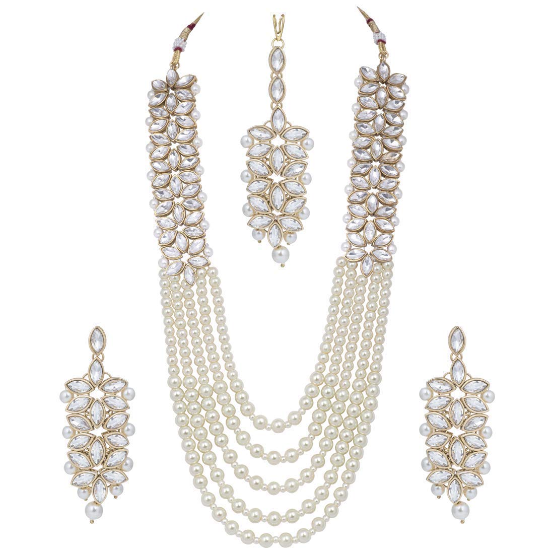 I Jewels 18K Gold Plated Traditional 5 Layers Kundan & Pearl Beaded Moti Raani Haar Necklace Jewellery Set For Women (ML164W) (B07MGB7TB5) Amazon Price History, Amazon Price Tracker