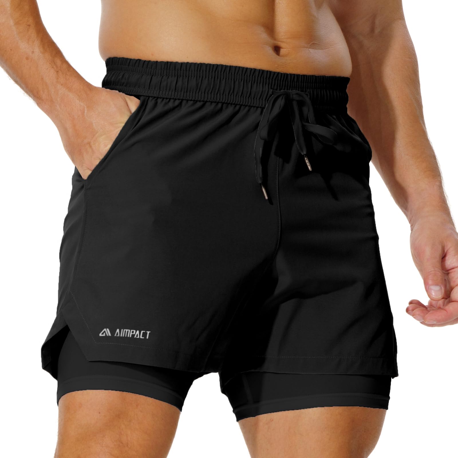 AIMPAC Mens Board Shorts Swim Trunks with Compression Liner Stretch Quick Dry 2 in1 with Pockets Beach Athletic Shorts