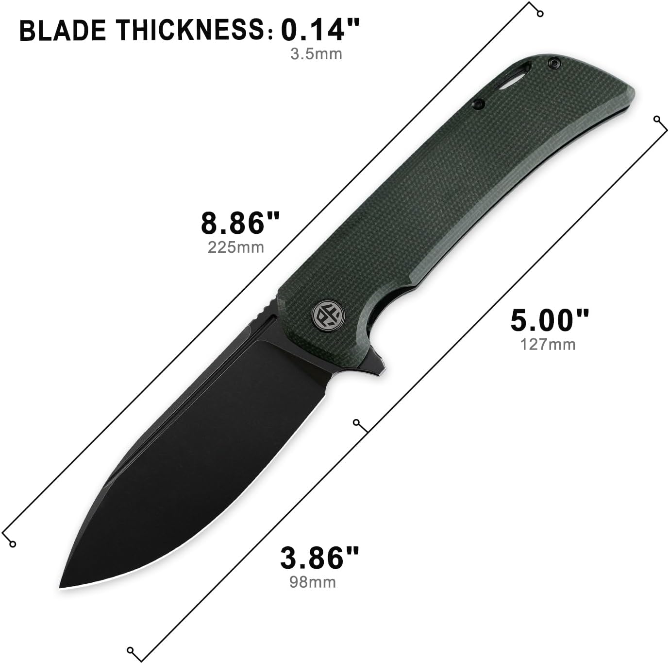 Petrified fish PFB05 Tunny Folding Knife,3.86" 14C28N Steel Black Stonewashed Blade Micarta Handle Folding knife for EDC Camping Outdoor (Green Stonewashed)