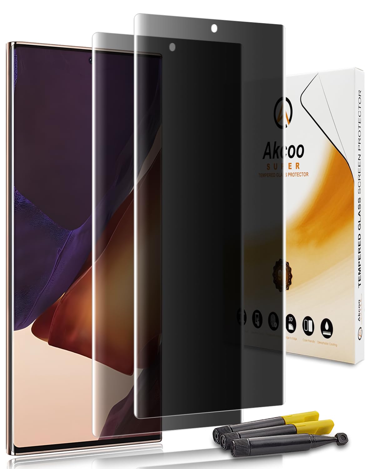 Protector de pantalla de privacidad UV para Galaxy Note 20 Ultra, paquete de 2 unidades, vidrio templado, 28° antiespía, desbloqueo de huellas dactilares no compatible (por diseño), 9H