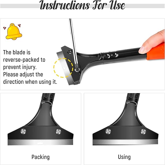 DIYSELF 11-Piece Razor Blade Scraper, Long Handle Floor Scraper, 10 Blades