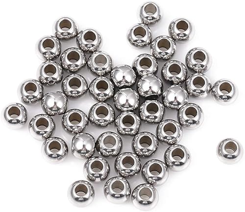 Miniatura 4 de Cuentas espaciadoras de acero inoxidable de 0.236 x 0.197 pulgadas redondas sueltas para hacer joyas de bricolaje, 100 unidades con agujero de 0.098