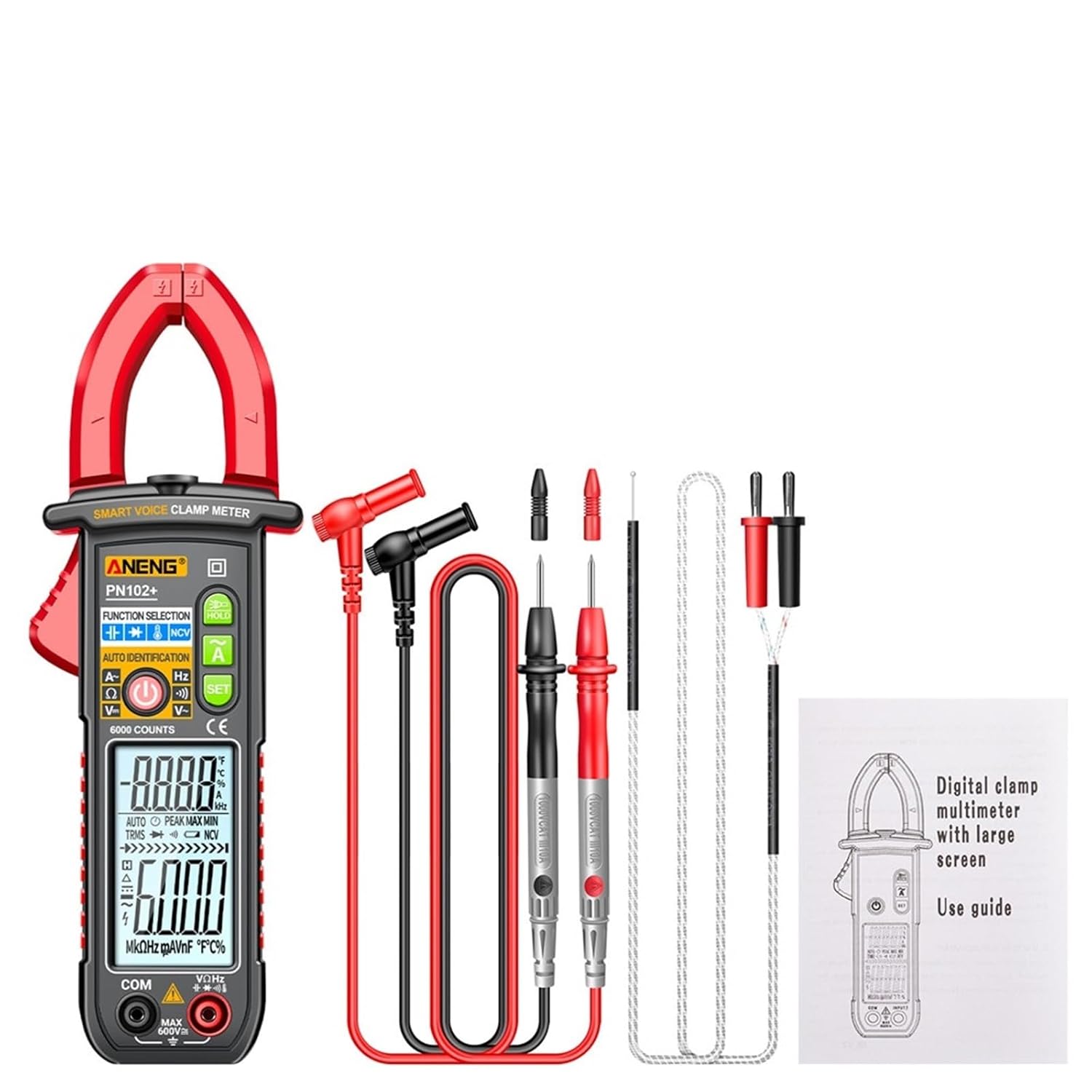 PN102+ Multimeter Energy Meter Test 600A High Current Clamp Home Control Auto-Range Display Measure Tool(50R)