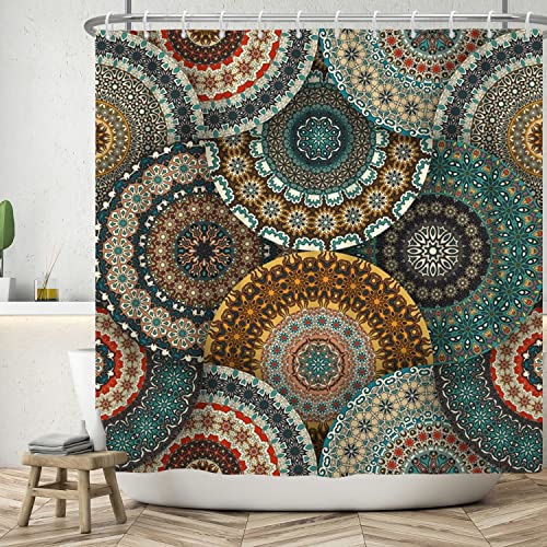 Lfeey Bohemian Shower Curtains South Asian Decor Ethnic Vintage Floral Pattern Mandala Paisley Shower Curtain Indian Bathroom Sets 72X72 Inch Polyester Fabric With Hooks #TOP2