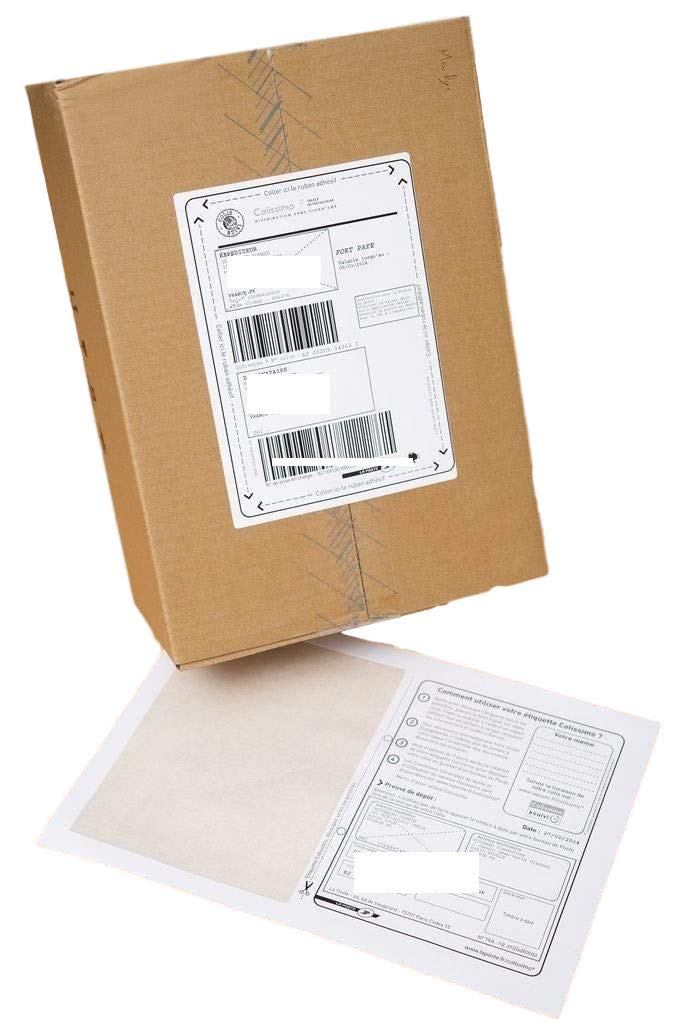 Lot de 500 Planches A4 avec étiquette COLISSIMO 150 x 100 mm intégrée + micro perforation de détachage petit modèle pour colis poste en ligne (500)