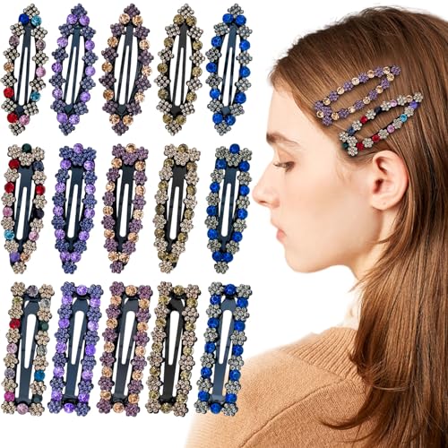 15 piezas de pinzas para cabello con cristales de imitación, brillantes y decorativas, ideales para boda y accesorios de moda para mujeres y niñas miniatura 1