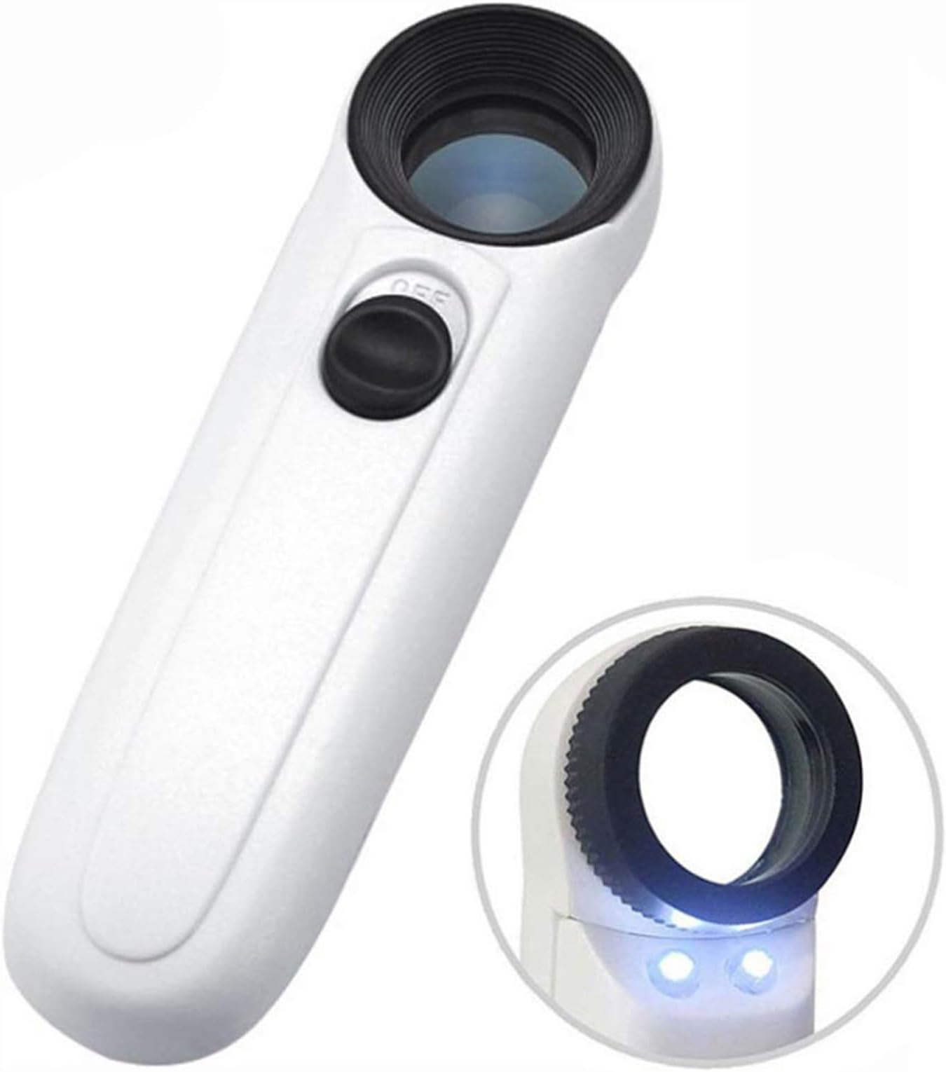 TERRIFI Handheld Magnifier, 40x High Power Hand Held Magnifier Magnifying Glass with LED Light, Magnifying Glass Loupe Lens for Reading Jewelry Watch Repair (White)