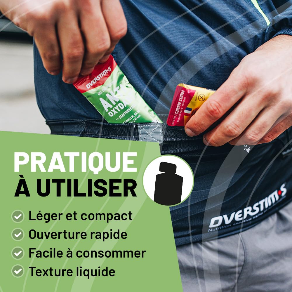 Overstim.s - Gel Antioxydant (10 sachets) - Gel énergétique pour le sport - Limite les crampes - Energie durable - Electrolytes (magnésium, sodium) - Réduit la fatigue - 100 kcal/gel - Saveur Citron