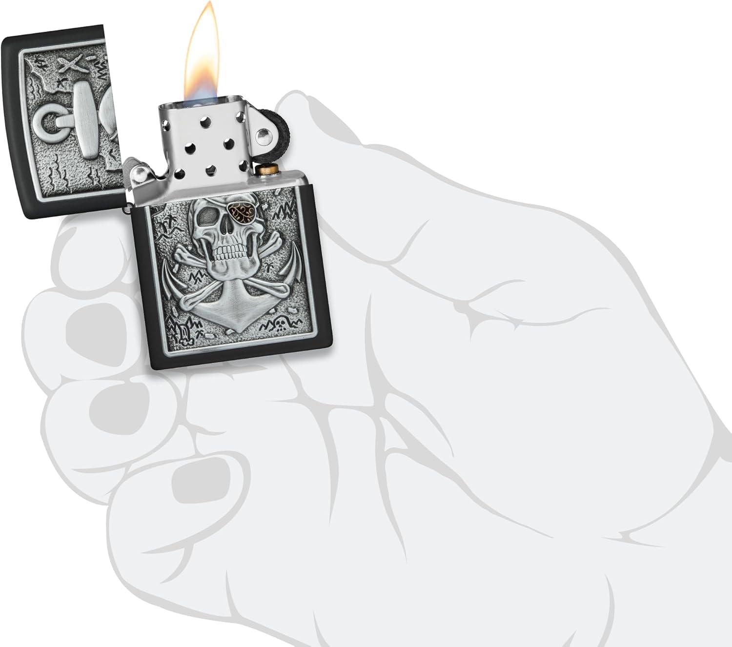 Zippo Skull Anchor Emblem Design Black Matte Pocket Lighter