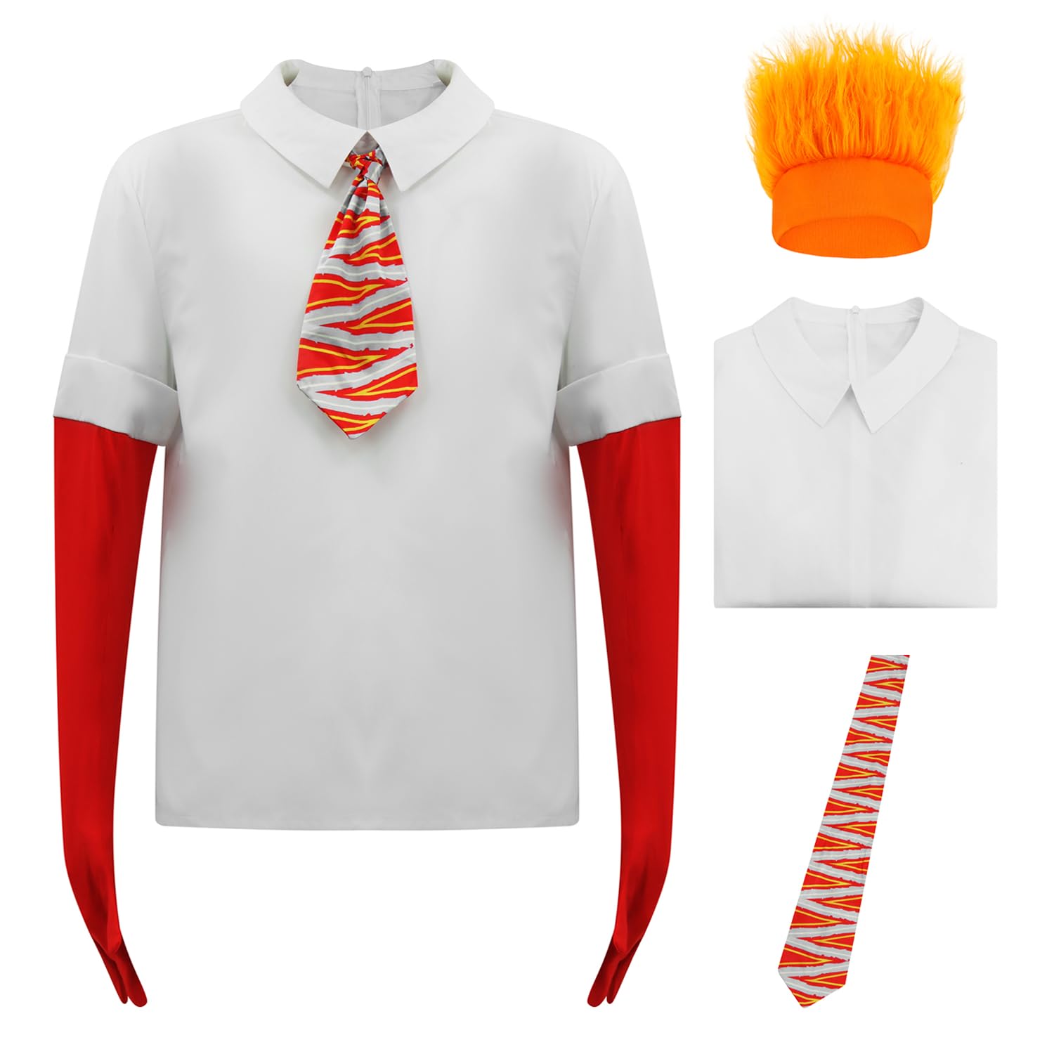 JQAKFIY Anger Costume Inside Cosplay Out Shirt For Adult Emotions Halloween Anxiety Costume Top With Tie Gloves Funny Dress XS