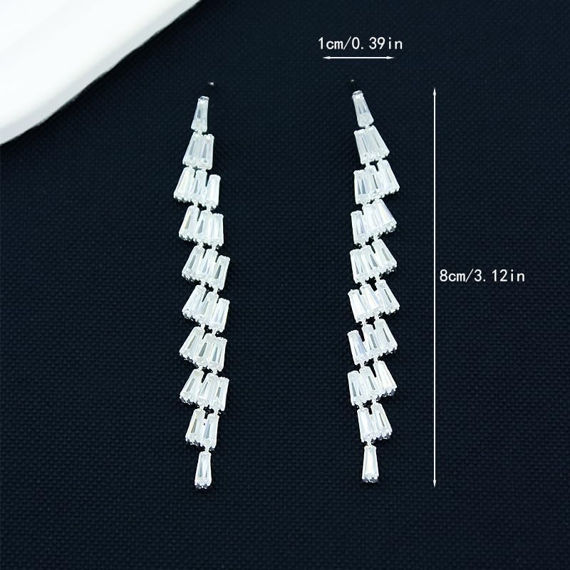 18K Gold Plated Silver Long Dangle Earrings with Baguette Cubic Zirconia – Elegant Sparkling Statement Earrings for Women - Image 5