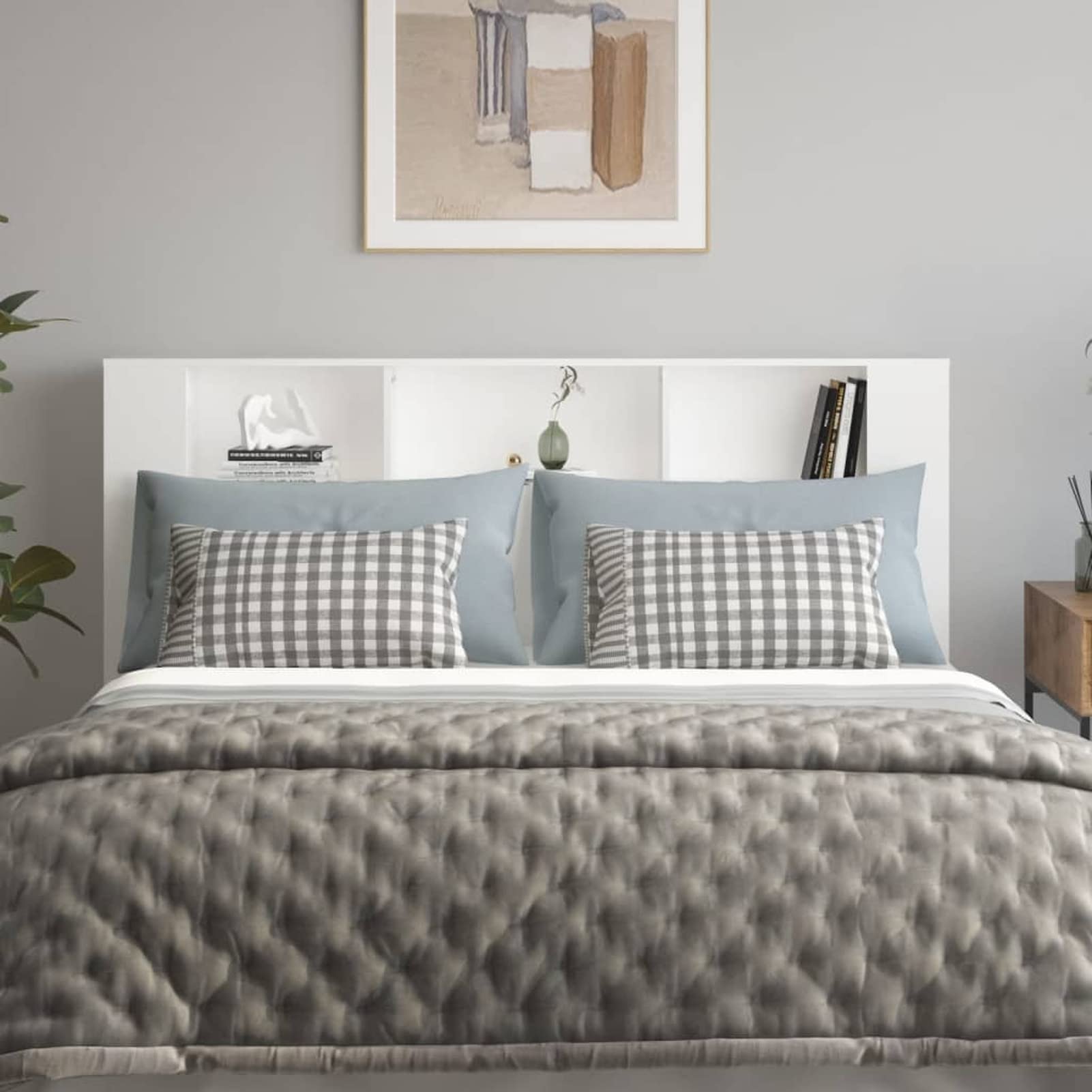 Tête de lit double 180 cm Tête de lit avec récipient Tête de chambre à coucher-Blanc-180 x 19 x 103,5 cm