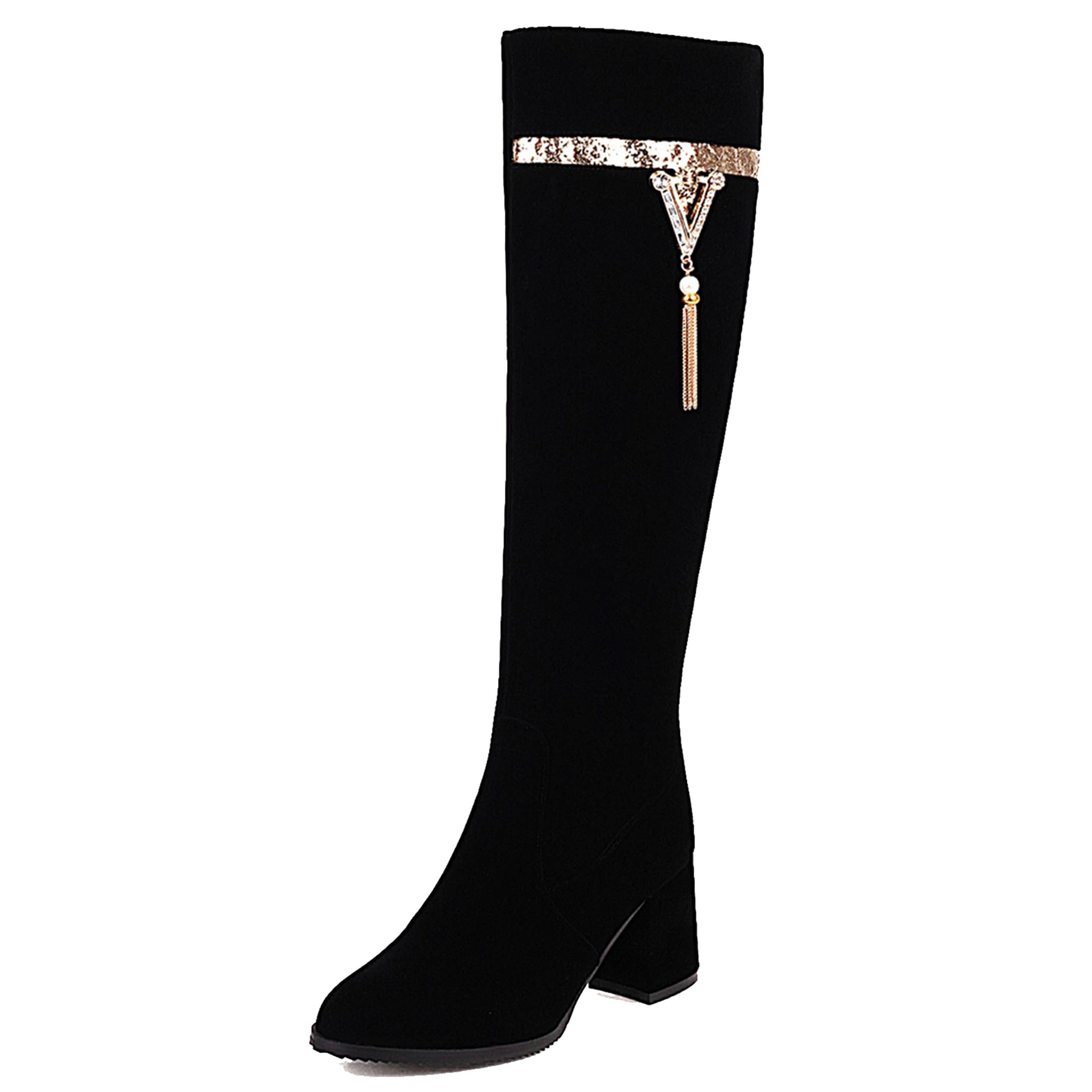 Sequins Knee High Boots Women Evening Block Heel