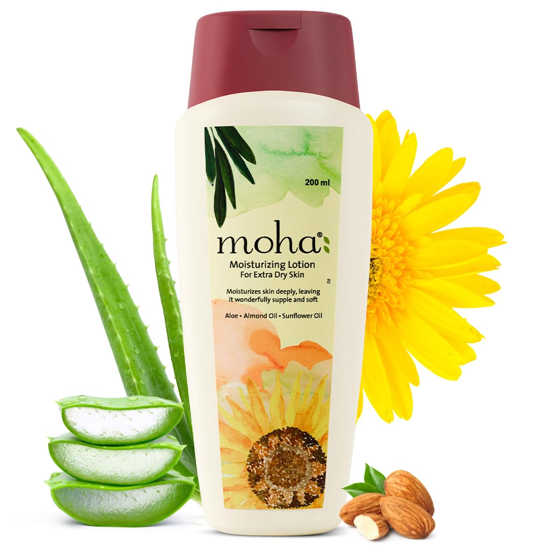 Moha Moisturizing Lotion for Extra Dry Skin | Deep Hydration Face & Body Lotion with Aloe Vera, Almond, Coconut & Olive Oil | Ayurvedic Non-Greasy Formula | Quick Absorbing, Long-Lasting Nourishment | Soothes, Softens & Deep Moisture for Smooth, Healthy Glow – 200ml