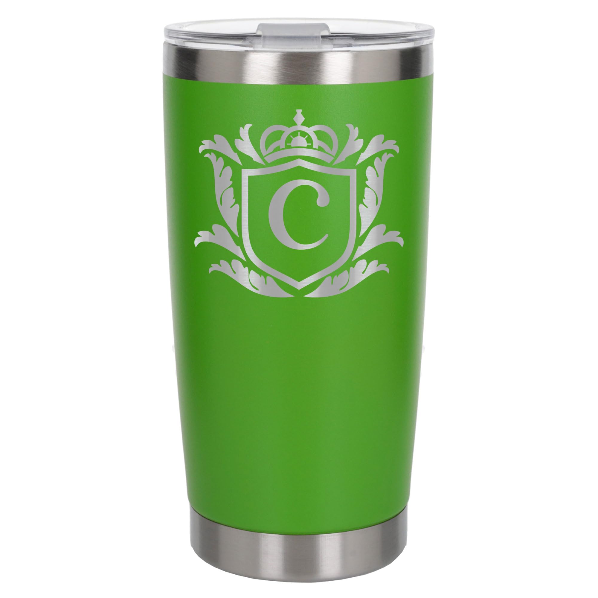 Customised Gifts 500ml Engraved Shield Initial Monogram Insulated Personalised Green Travel Mug for Men and Women - Personalised Initial Coffee Travel Mug for Hot and Cold Beverages, Letter C โ image 1