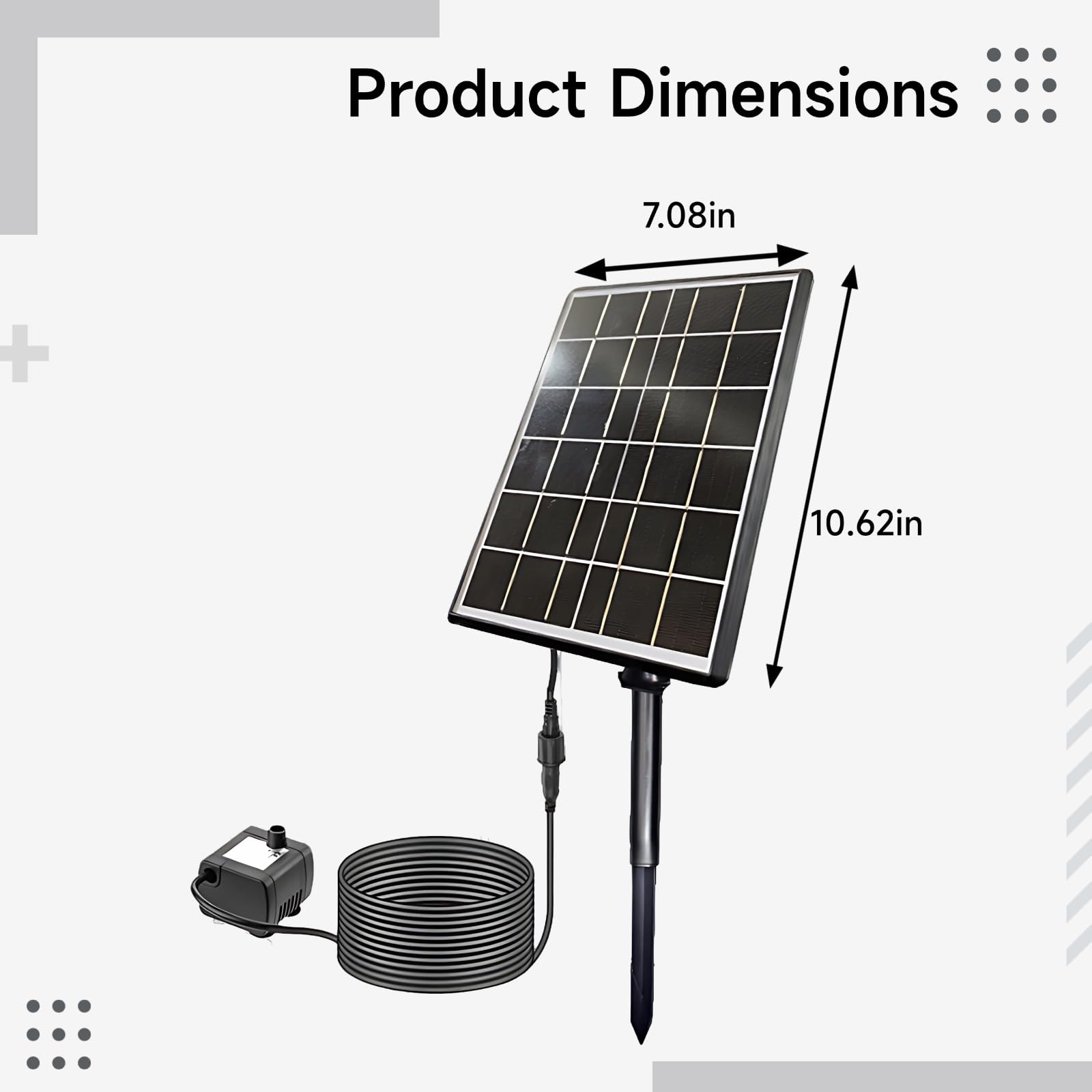 Solarna pompa fontannowa z oddzielnym panelem 5 W, maksymalny przepływ 92 GPH, przewód 3 m, pływająca fontanna dla ptaków, 4 dysze, konstrukcja ze szkła hartowanego, podwójna filtracja, ochrona przed