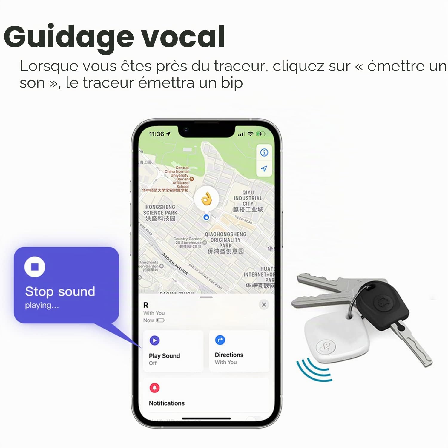 Tracker Bluetooth et localisateur d'articles : localisateur de clés, étiquette intelligente fonctionne avec Apple Find My (compatible uniquement avec iOS) - Batterie remplaçable de 1 an - Tracker