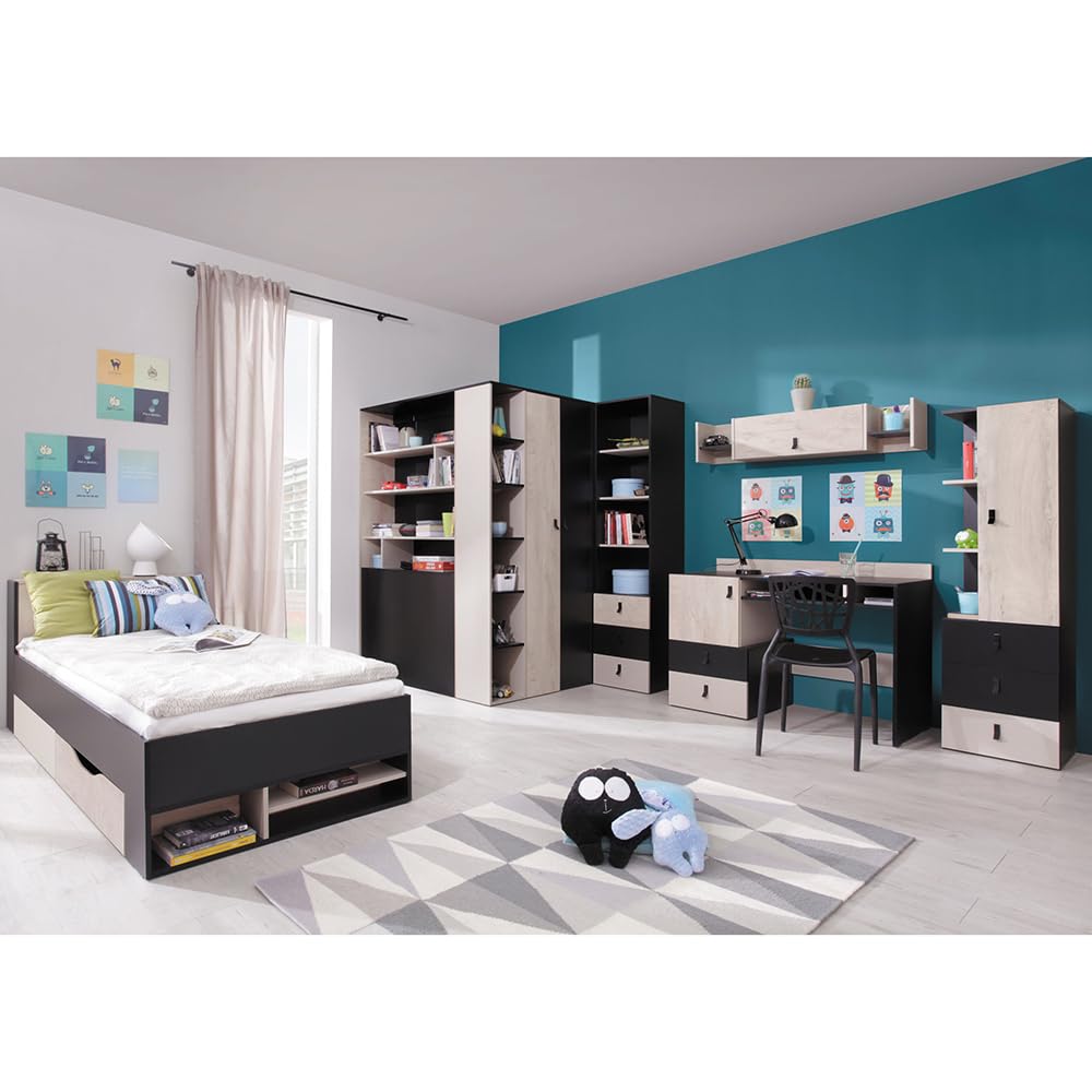 Lomadox Jugendzimmer Begehbarer Kleiderschrank in schwarz Eiche beige