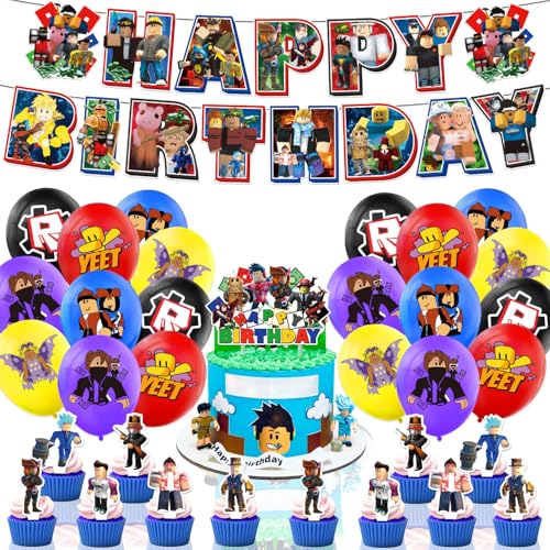 Party Supplies Roblox Birthday Party Decorations Banner Balloons Ribbon Cake Toppers Cupcake Toppers Cake Decorations