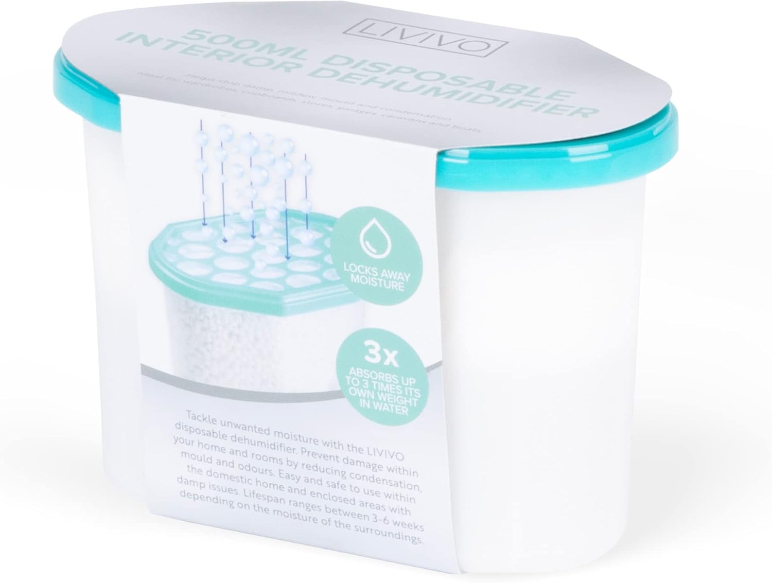LIVIVO 500ml Interior Dehumidifiers Helps Stop Damp, Mildew, Mould and
