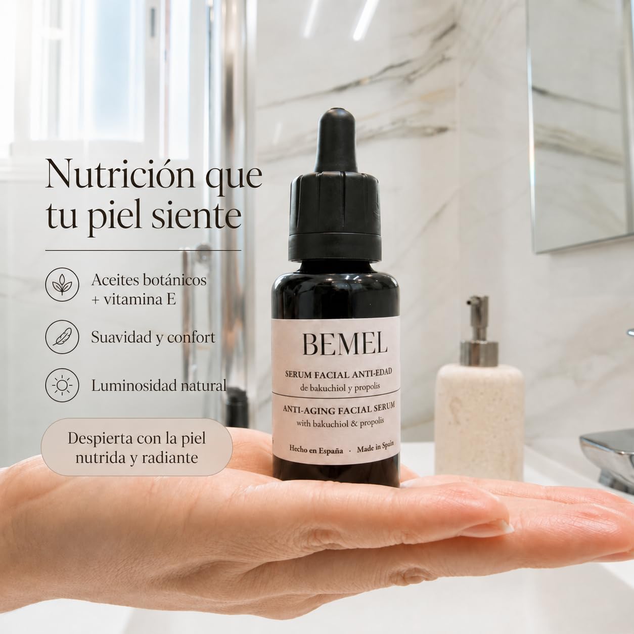 BEMEL Serum Antiarrugas Facial, Día y Noche, Bakuchiol, Propolis - Trabaja Arrugas, Manchas, Firmeza, Elasticidad, Luminosidad, Nutre Piel Seca Grasa Mixta Hombre Mujer Ecológica 30ml