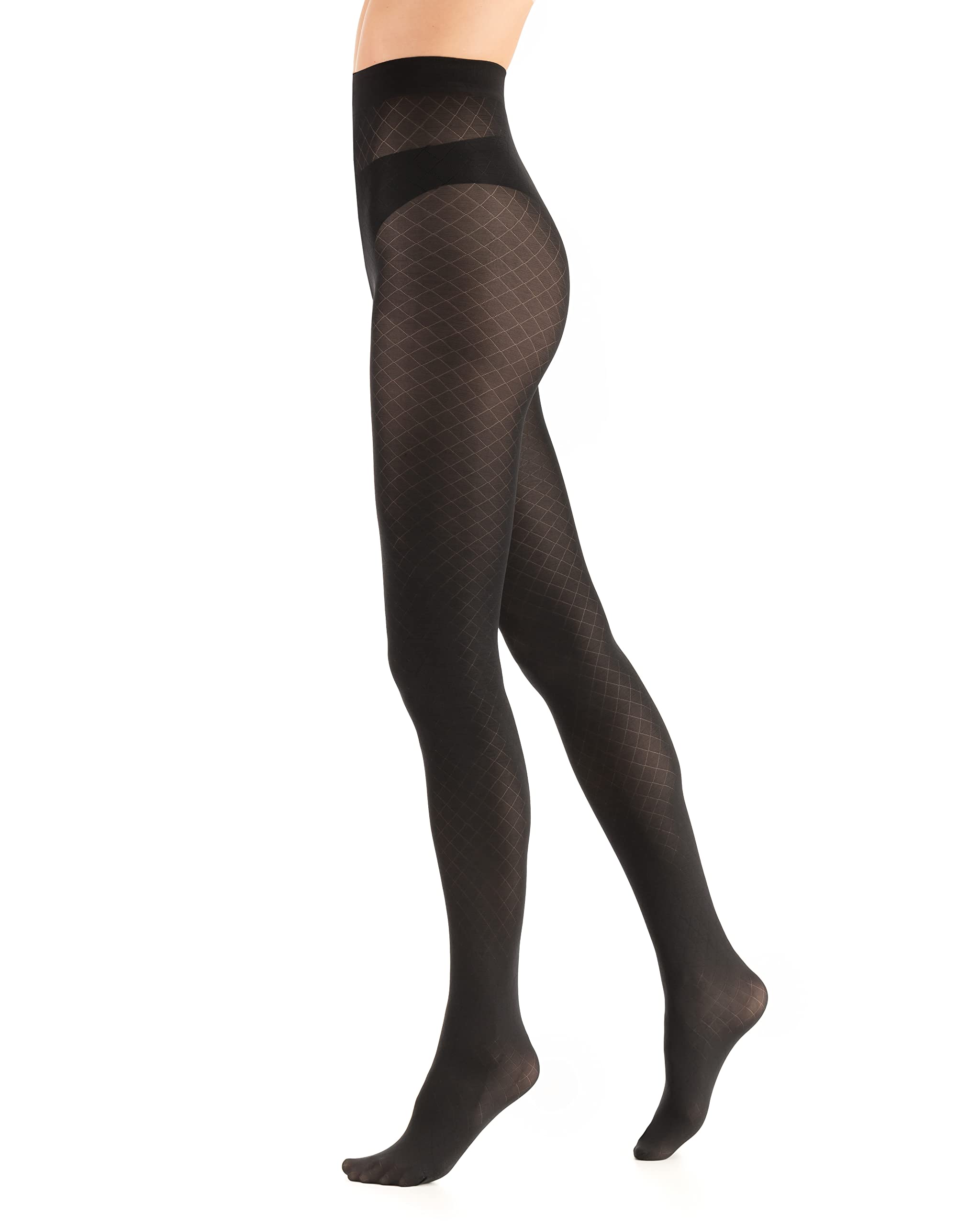 Mitaamiwomens Black Patterned Thick Tights Opaque Fishnet Mesh