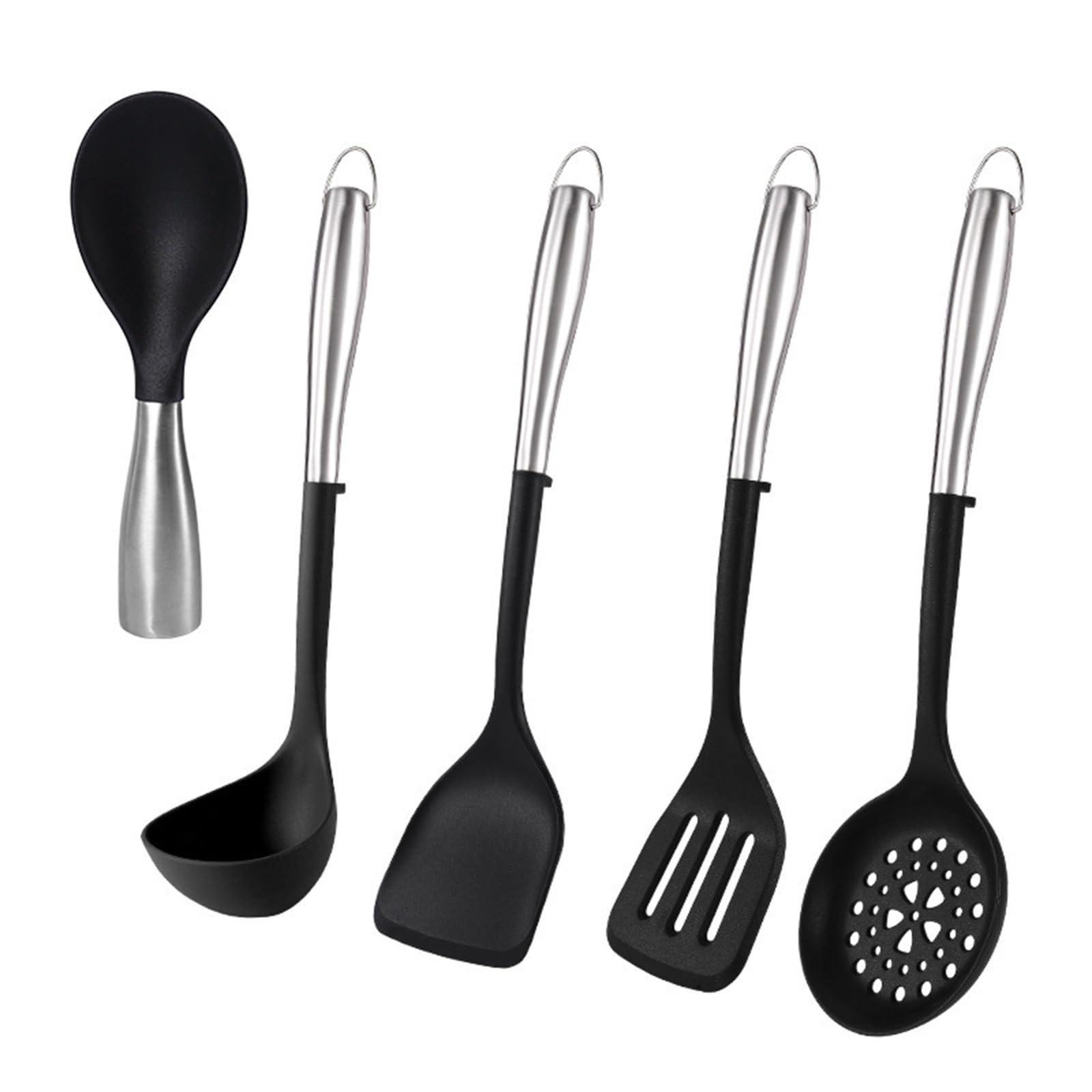 HTTGDGDH Heat-Resistant Silicone Spatula Set With Stainless Steel Handle - Kitchen Utensils For Nonstick Cookware, Dishwasher Safe,Black
