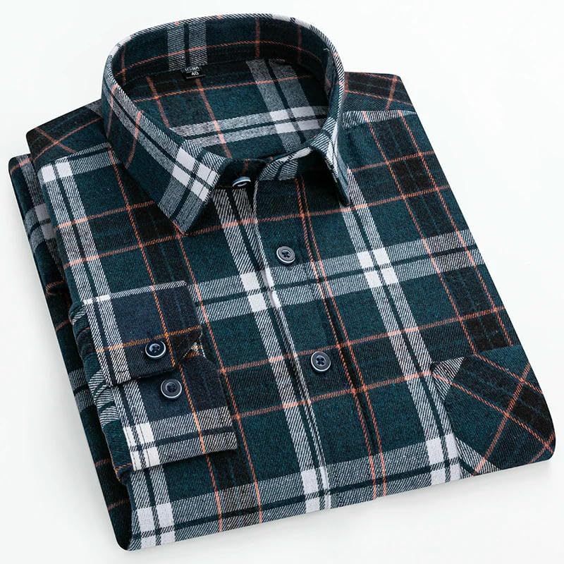 Men's Cotton Flannel Soft Comfort Long Sleeve Shirt Single Pocket Casual Vintage Plaid Shirts for Man4
