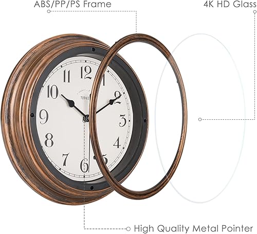 Miniatura 3 de Topkey Reloj De Pared Silencioso Cocina 9 Pulgadas Retro Sin Ticking Decorativo Dormitorio Oficina Reloj De Pared - Oro